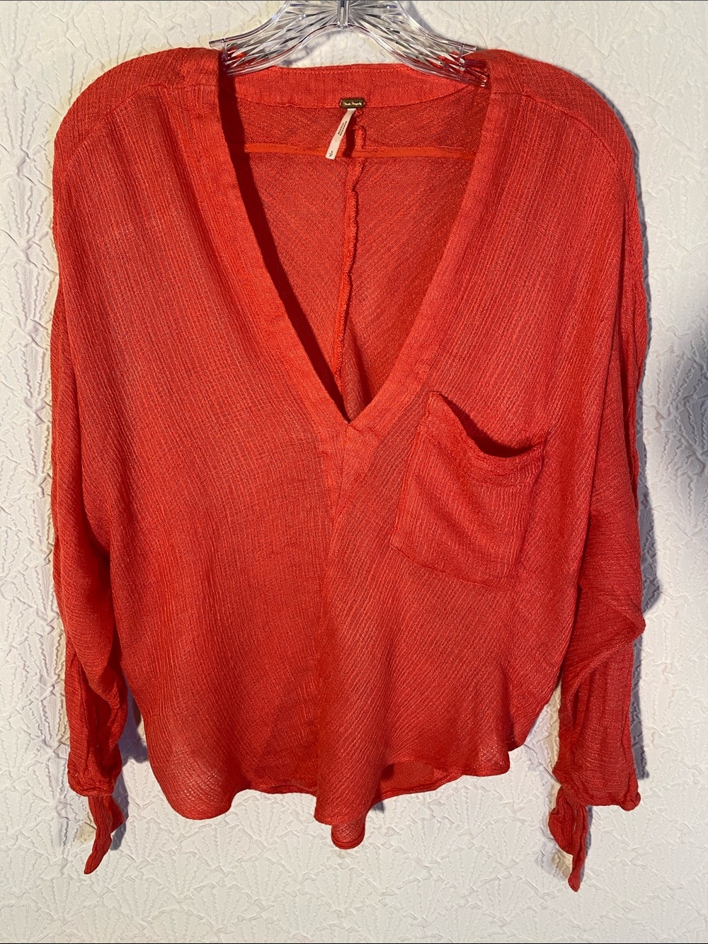Free People Lightweight V-Neck Pocket Tunic - Coral small